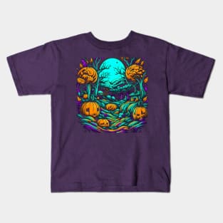 Pumpkins In The Patch Of A Trippy Remote Forest Hut Kids T-Shirt